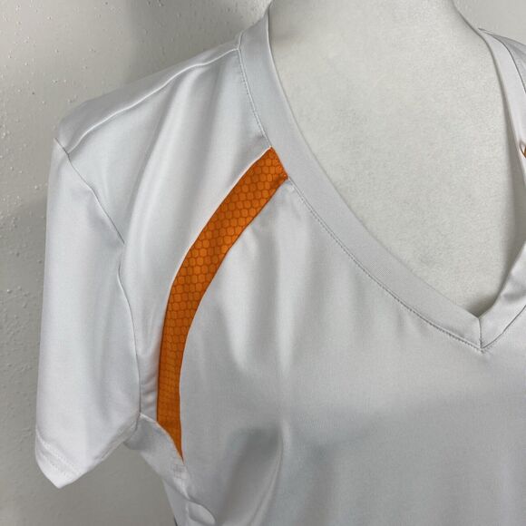 Fila Shirt Women Extra Large White Orange V-Neck Short Sleeve Stretch Active Tee - Picture 6 of 11